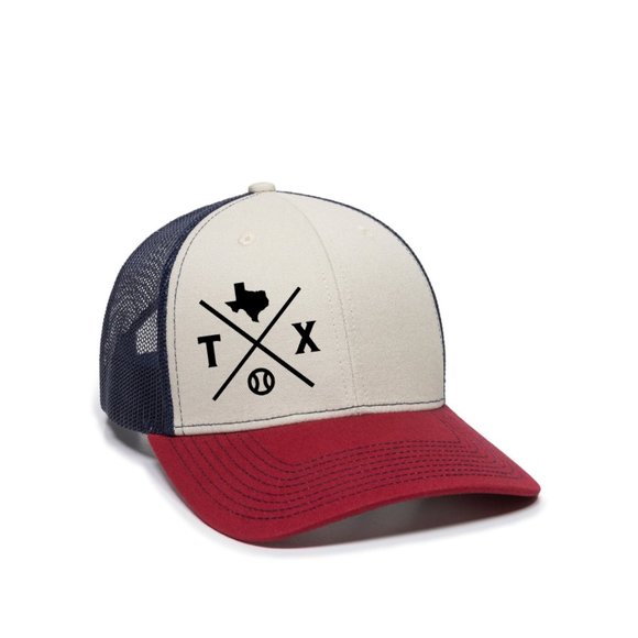 Texas TX Baseball Squared (Texas Rangers Colors) Premium Unisex Snapback Hat - Picture 3 of 6